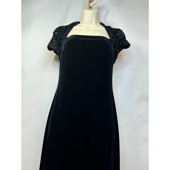 🖤 90’s Vintage Black Velvet Maxi Dress | Rose Devore Mesh | Goth-Glam Small 🖤 - Picture 6 of 13